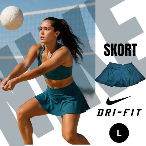 Nike Women's L Dri-Fit Pull-On Athletic Tennis A-Line Sports Skort Skirt Teal - Picture 1 of 9